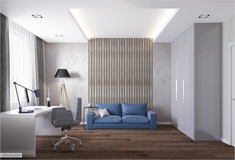 Кабинет синий диван