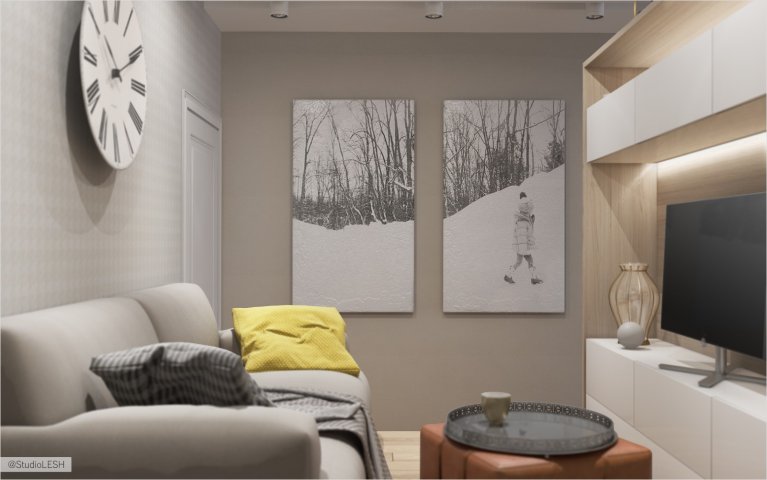 Зона гостиной в однокомнатной квартире