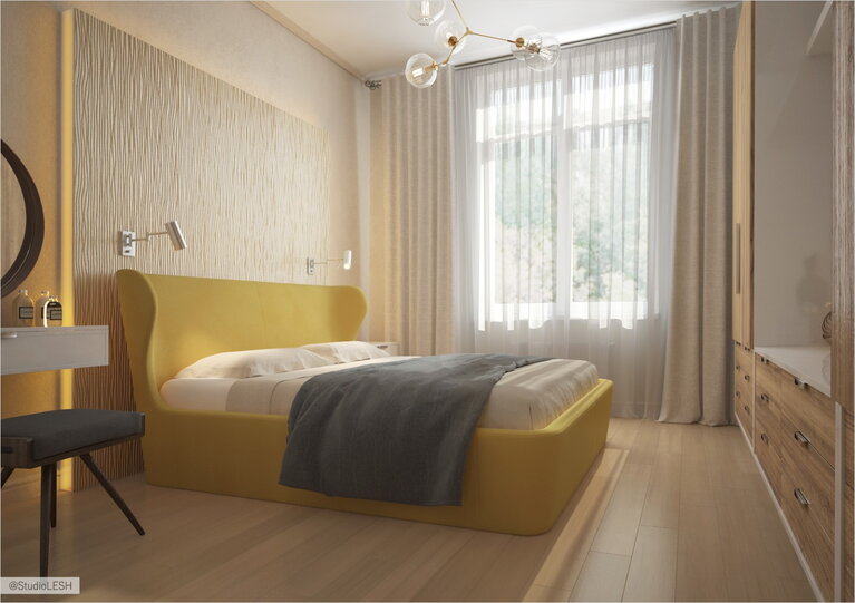 Спальня желтая кровать