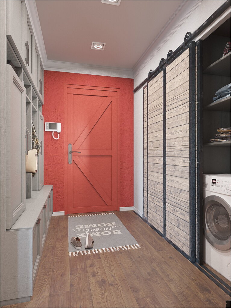 Прихожая красная дверь