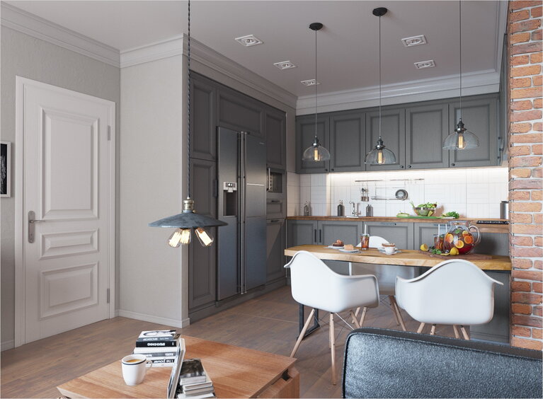 Кухня-гостиная в стиле лофт