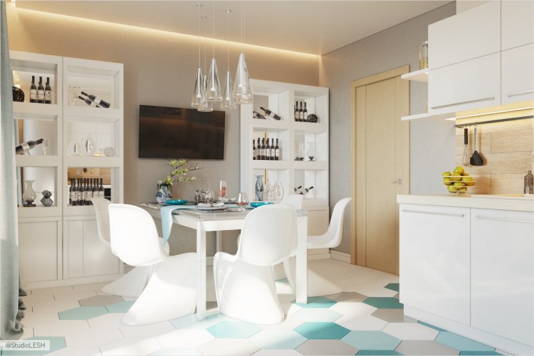 Светлая кухня обеденный стол