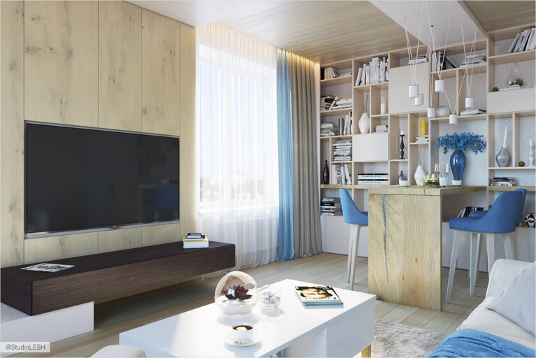 Гостиная стена из дерева