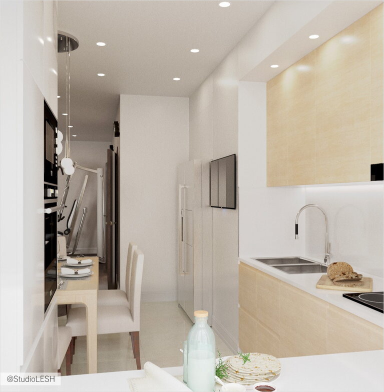 Светлая кухня столовая