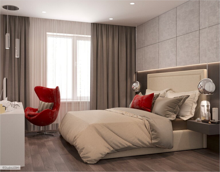 Спальня с красными акцентами