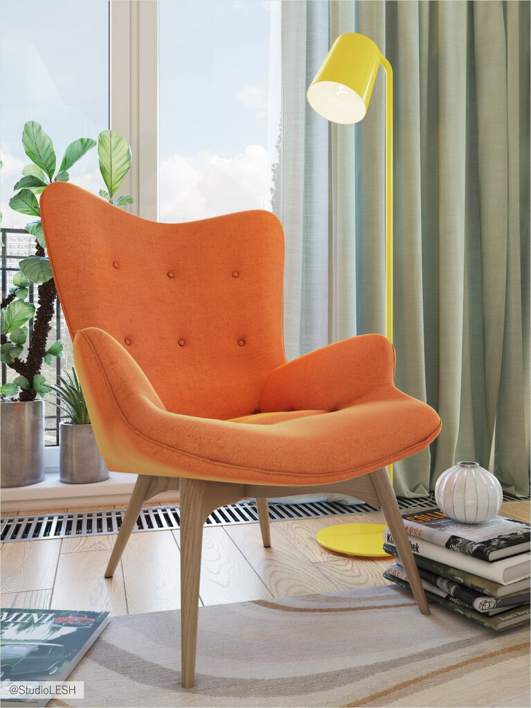Оранжевое кресло в гостиной