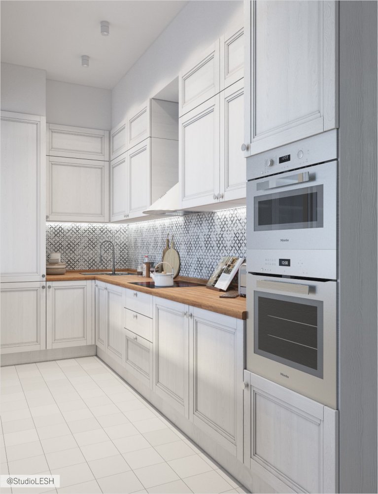 Белая кухня с классическим фасадом