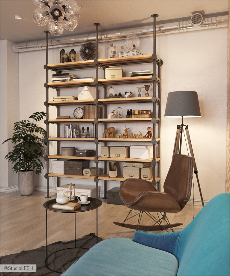 Книжный стеллаж в тиле лофт