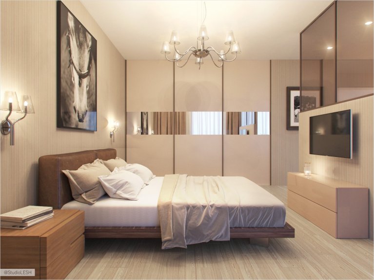 Своременная бежевая спальня
