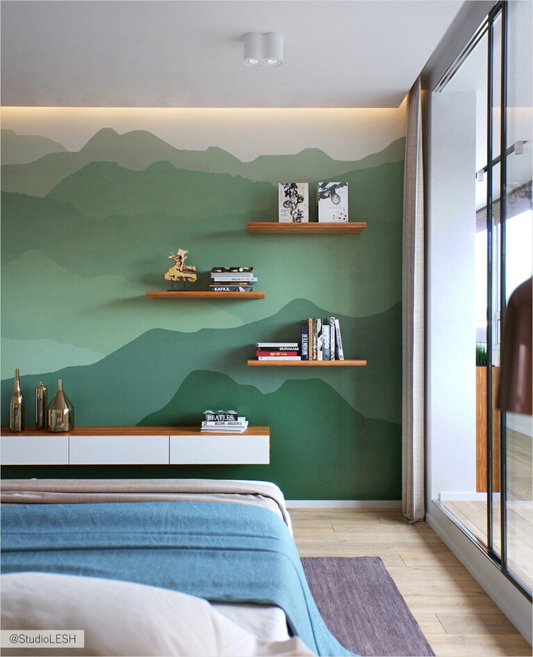 Градиентная краска в спальне