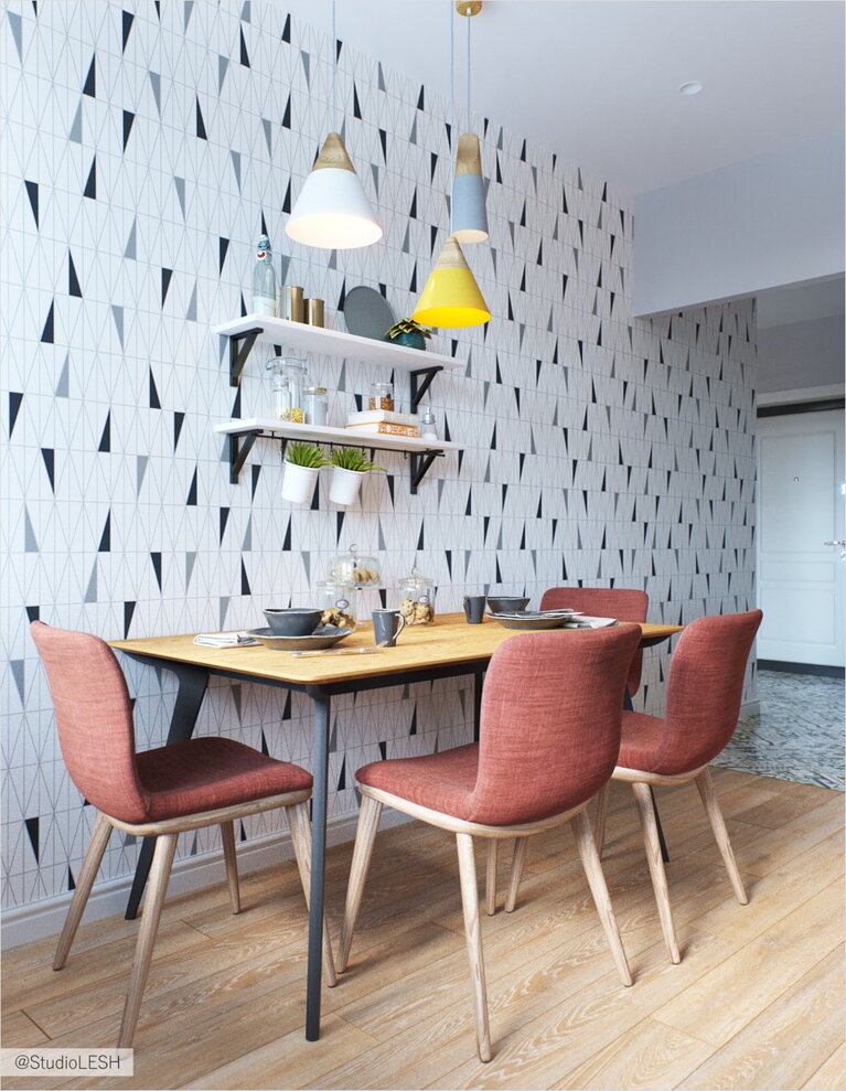 Обеденная зона у акцентной стены