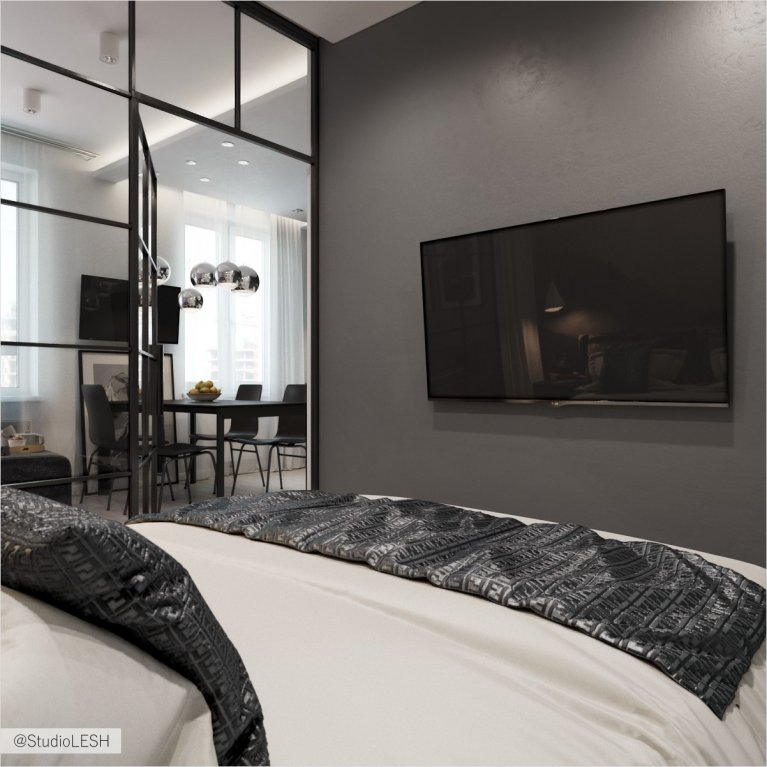 Стеклянная перегородка в спальне