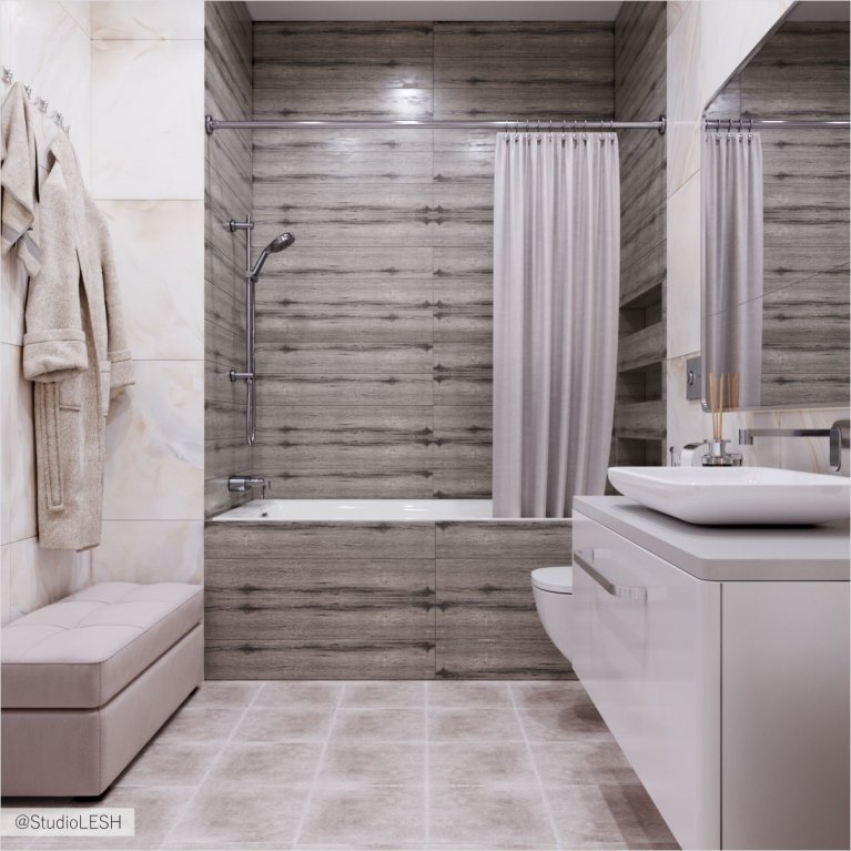 Плитка под дерево в ванной