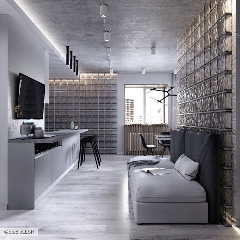 Серый интерьер гостиной