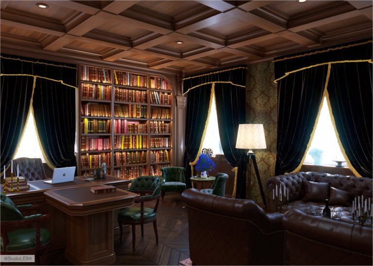 Дизайн интерьера кабинета в загородной резиденции 