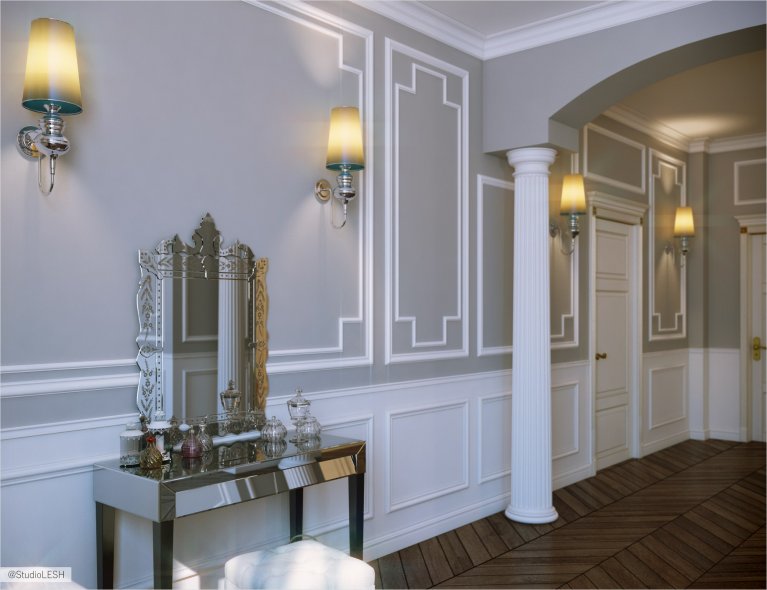 Будуар в спальной комнате, дизайн интерьера