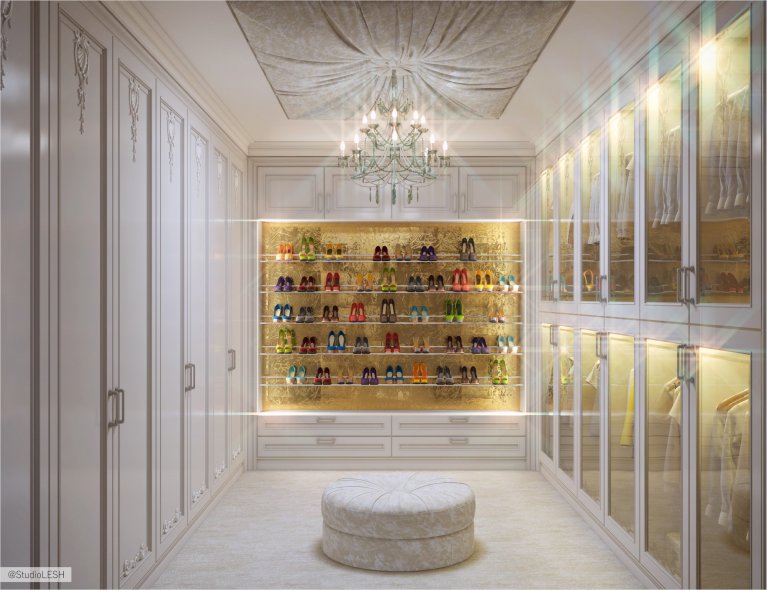 Дизайн интерьера большого гордероба в спальне