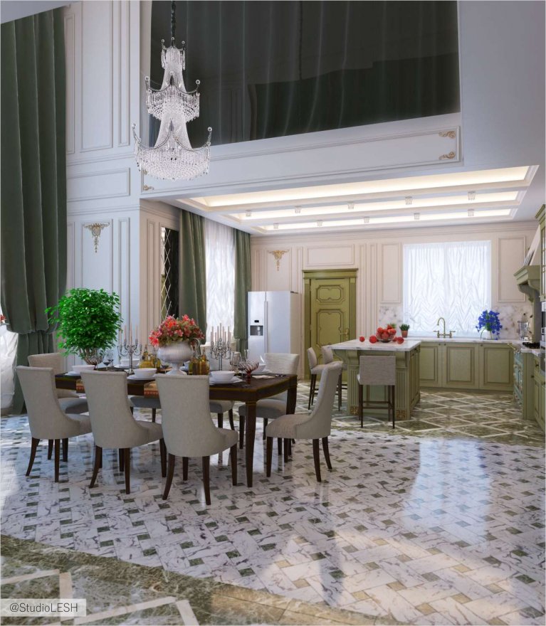 Дизайн интерьера столовой зоны в классическом стиле