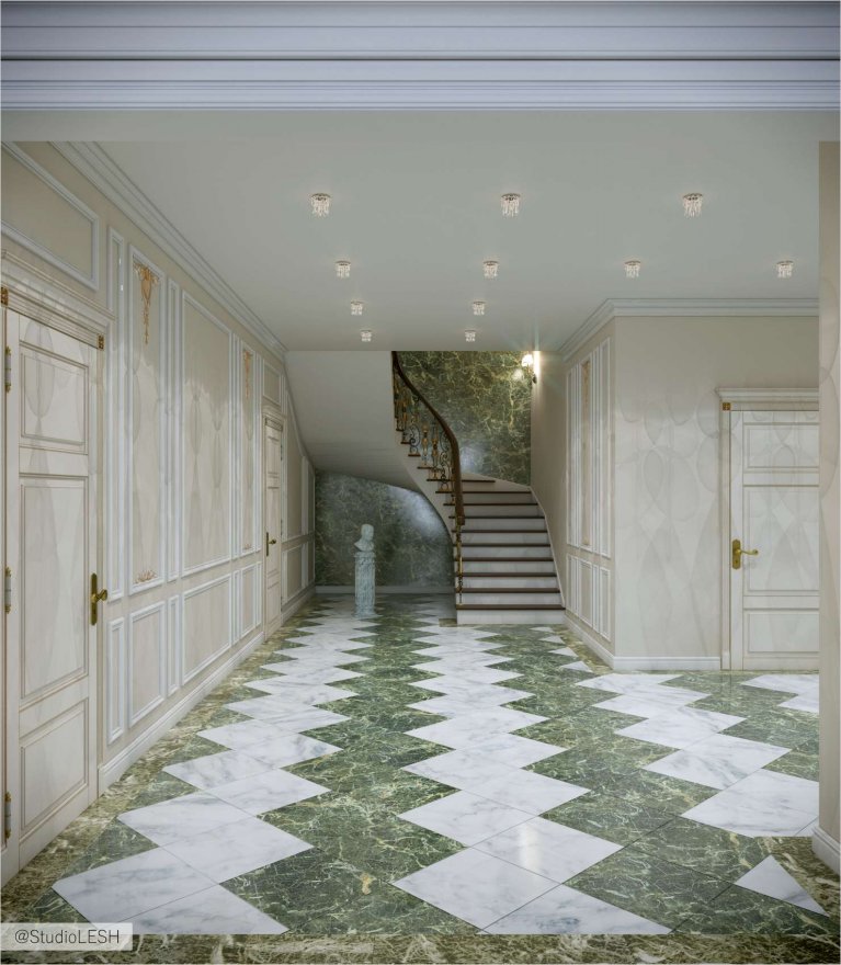 Дизайн интерьера коридора в классическом стиле 