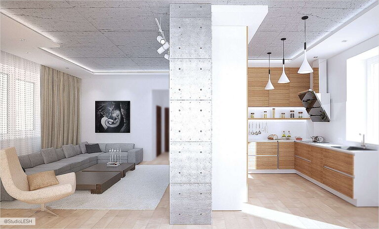 Дизайн интерьера кухни и гостиной