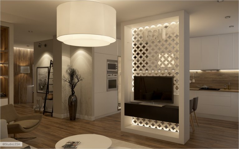 Подсветка ниши, телевизор в гостиной, дизайнер