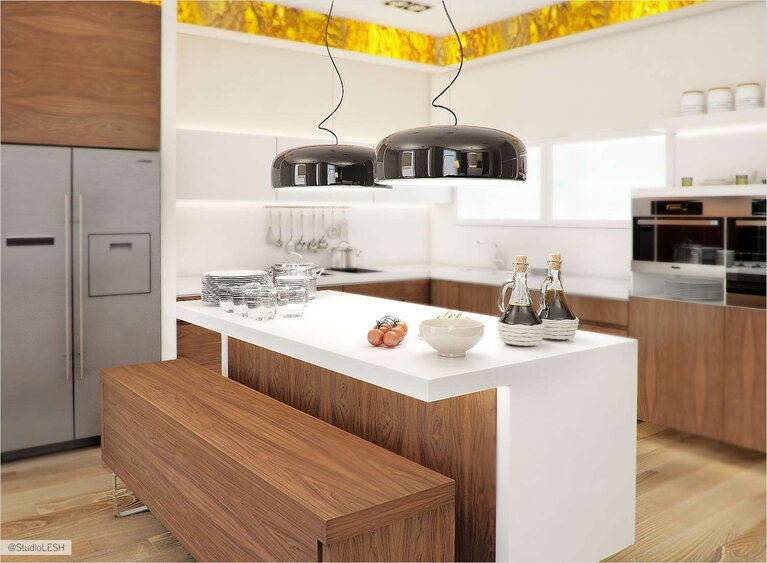 Дизайн интерьера кухни, люстры на кухне