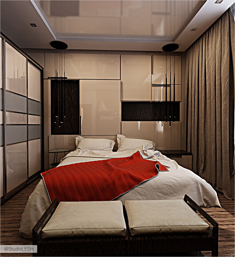 Банкетка рядом с кроватью