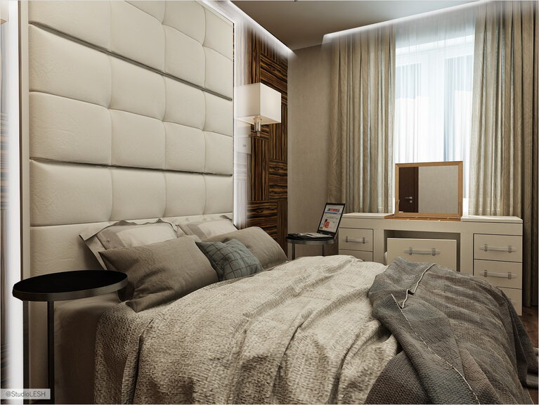 Мягкое изголовье над кроватью, дизайн интерьера