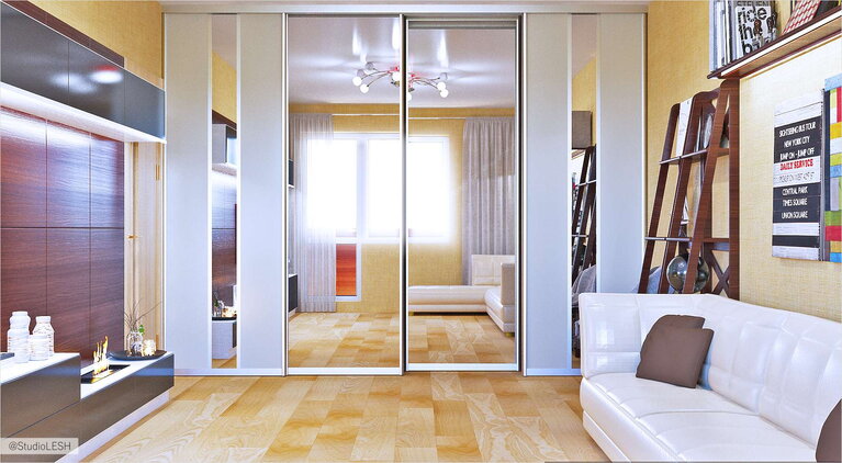 Дизайн проект гостиной, шкаф купе, диван