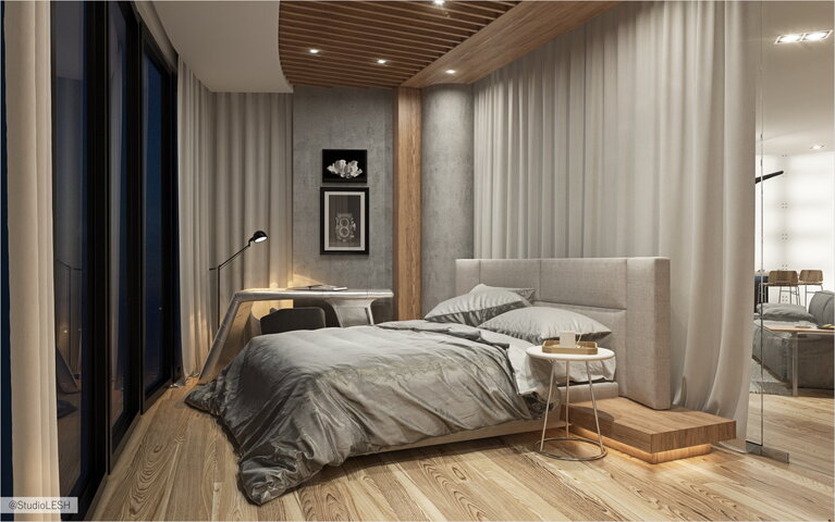 Дизайн спальни в апартаментах Кристалл