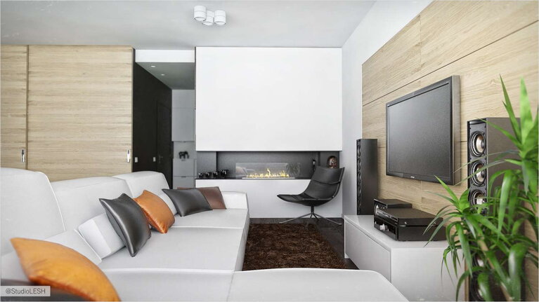 Дизайн интерьера - камин в гостиной