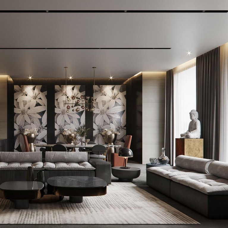 Slanted living room interior