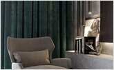 Velvet curtains in bedroom
