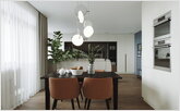 Brown shades in the minimalist dining area in the kitchen.